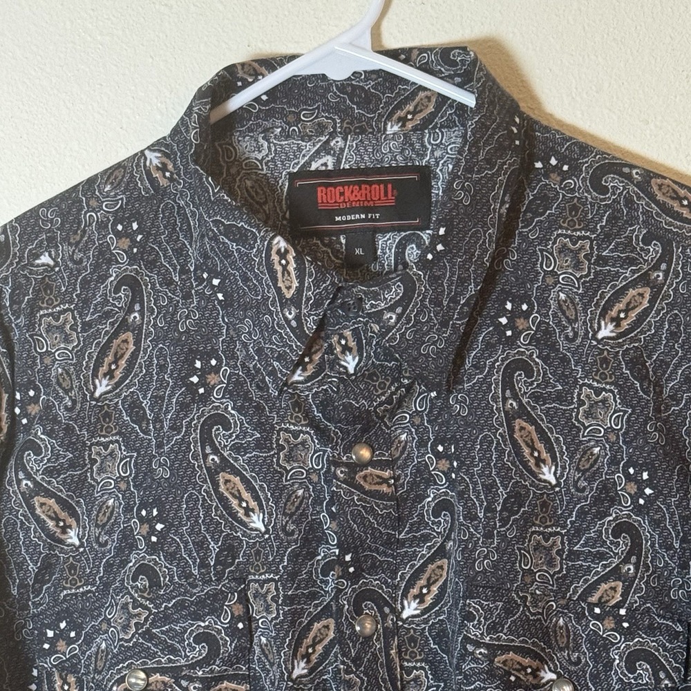 Rock & Roll Denim Paisley Snap Front Shirt Mens XL Western Modern Fit